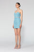 Belt Detailed Strapless Light Blue Mini Dress